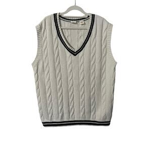 Levi’s Women’s Agi Sweater Vest M White Blue Wool Cable Knit Preppy Academia